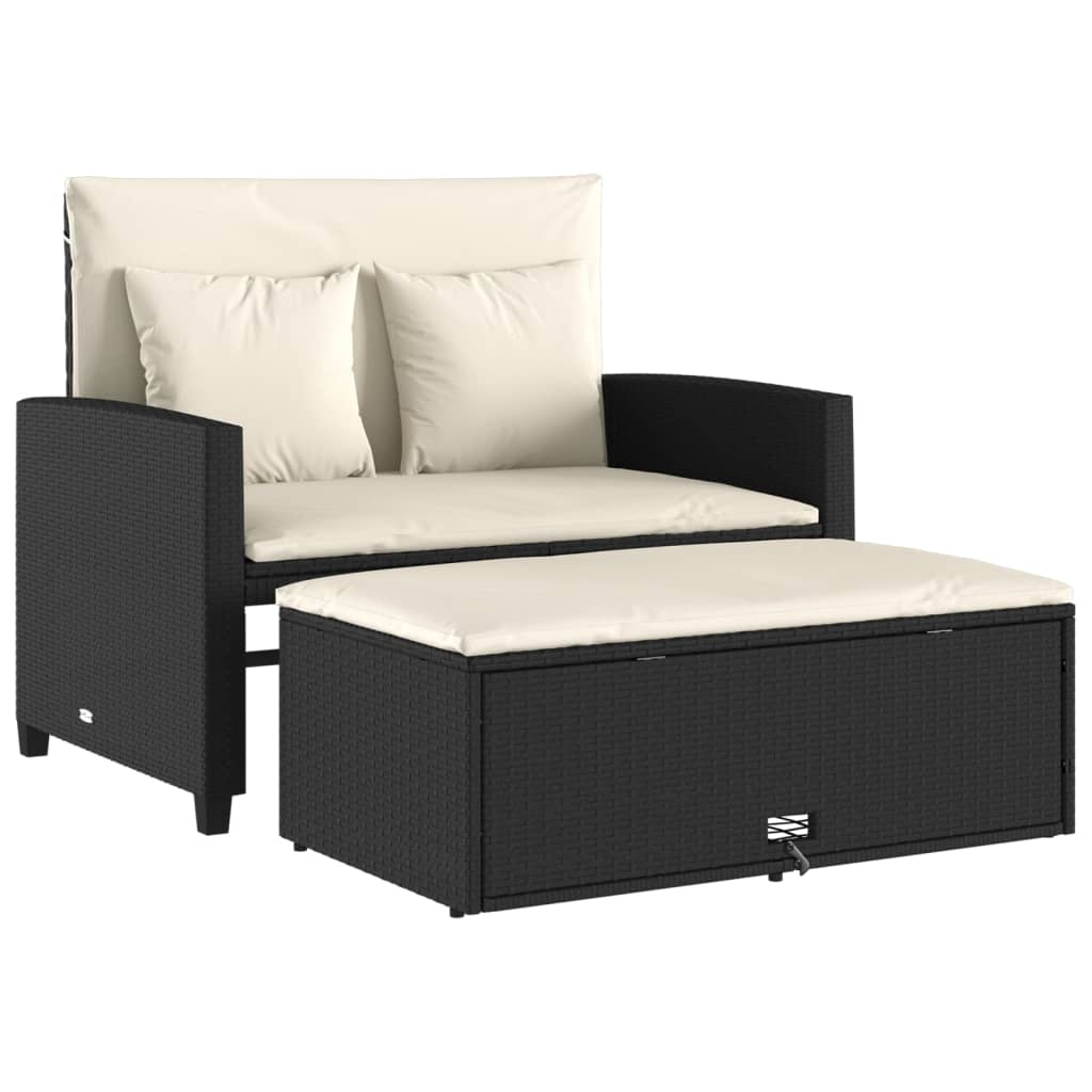 Patio Sofa with Cushions 2-Seater Black Poly Rattan
