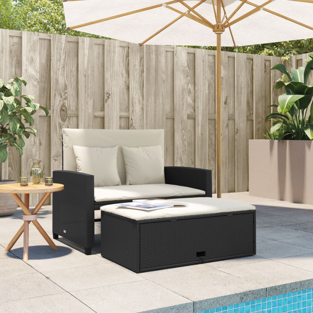 Patio Sofa with Cushions 2-Seater Black Poly Rattan