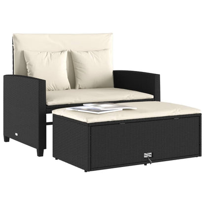 Patio Sofa with Cushions 2-Seater Black Poly Rattan