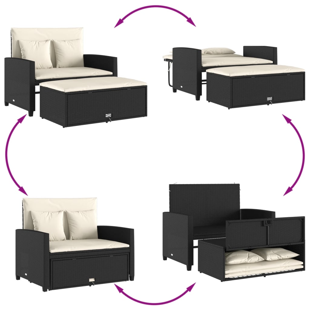 Patio Sofa with Cushions 2-Seater Black Poly Rattan