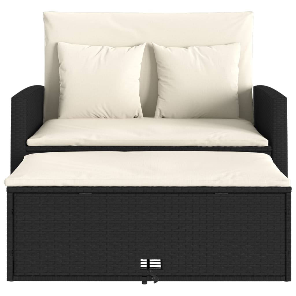 Patio Sofa with Cushions 2-Seater Black Poly Rattan