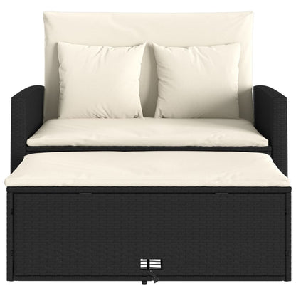 Patio Sofa with Cushions 2-Seater Black Poly Rattan