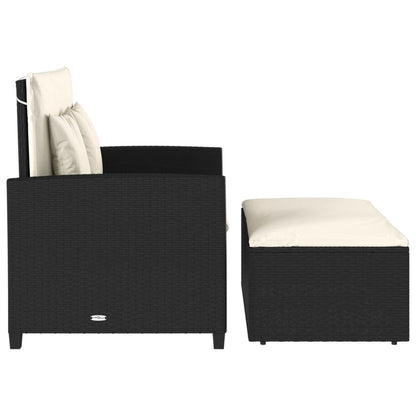 Patio Sofa with Cushions 2-Seater Black Poly Rattan