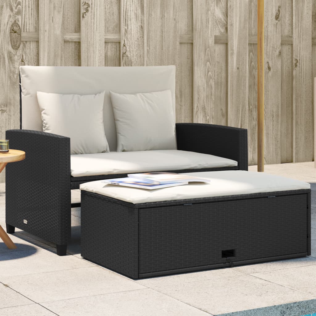 Patio Sofa with Cushions 2-Seater Black Poly Rattan