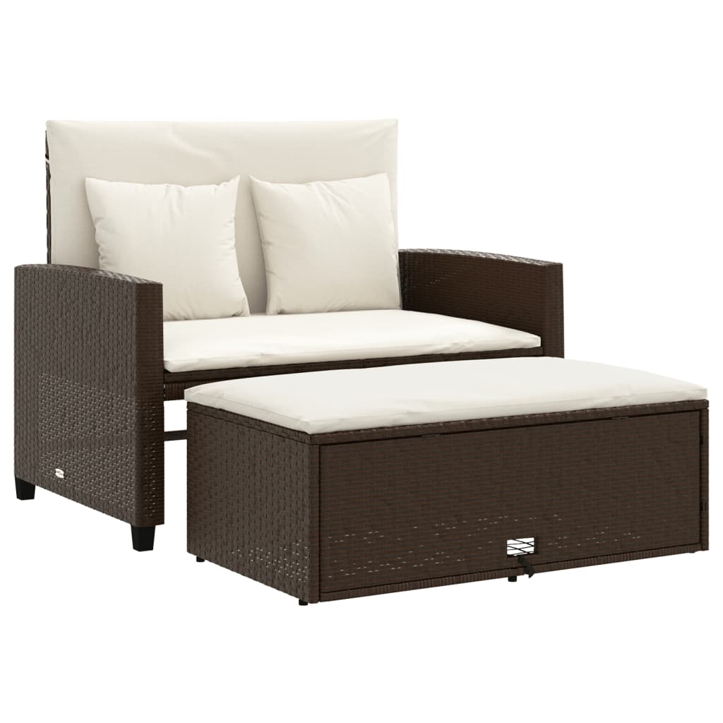 Patio Sofa with Cushions 2-Seater Brown Poly Rattan