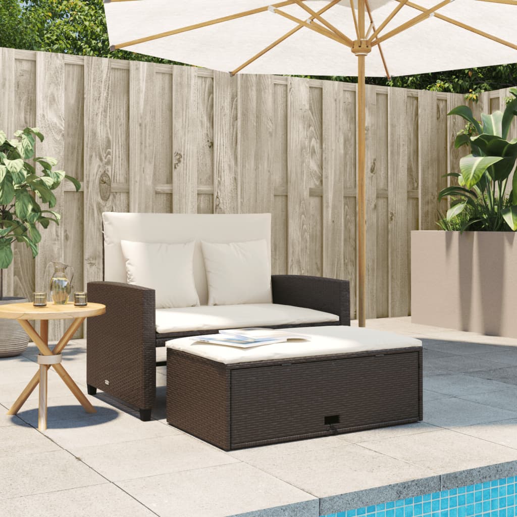 Patio Sofa with Cushions 2-Seater Brown Poly Rattan