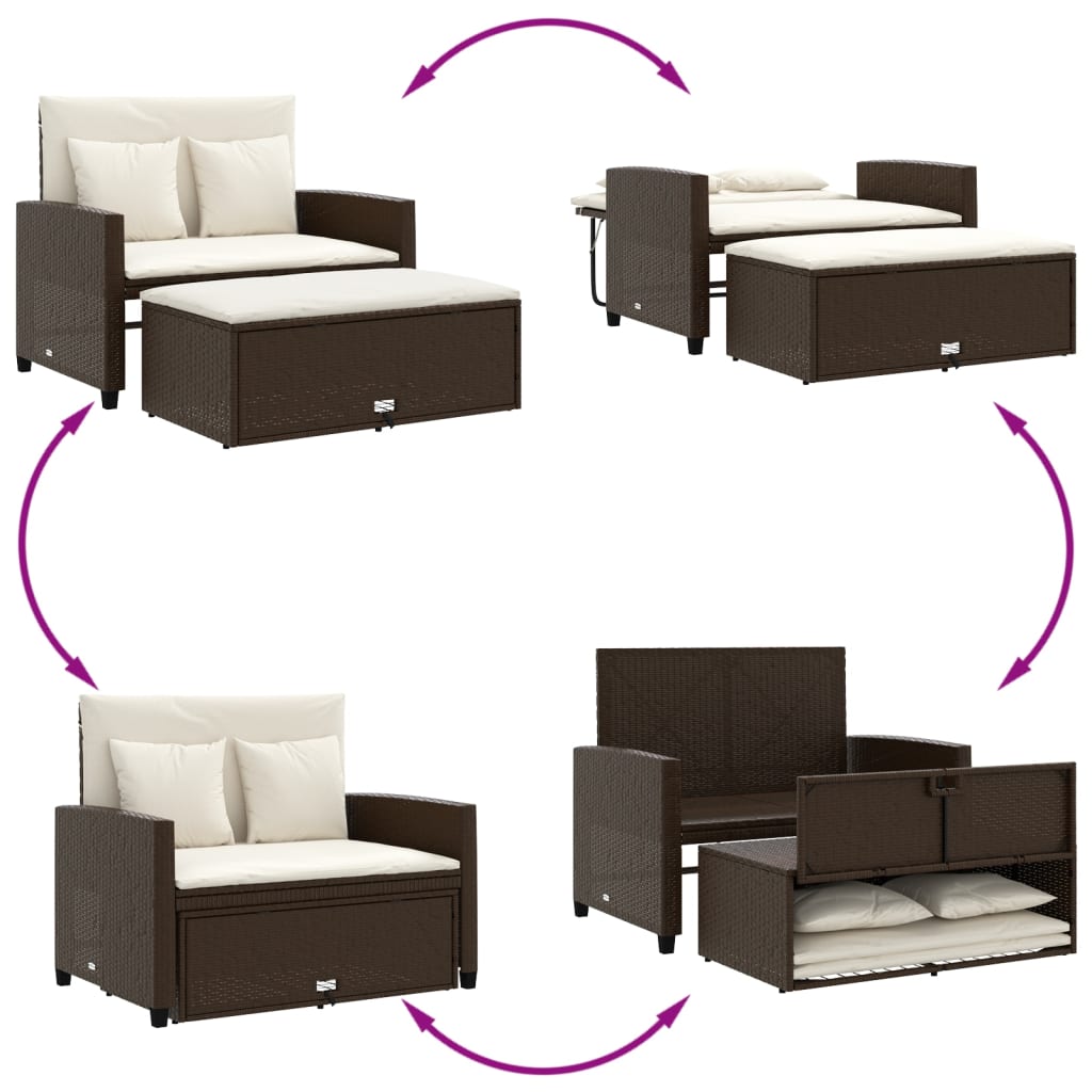 Patio Sofa with Cushions 2-Seater Brown Poly Rattan