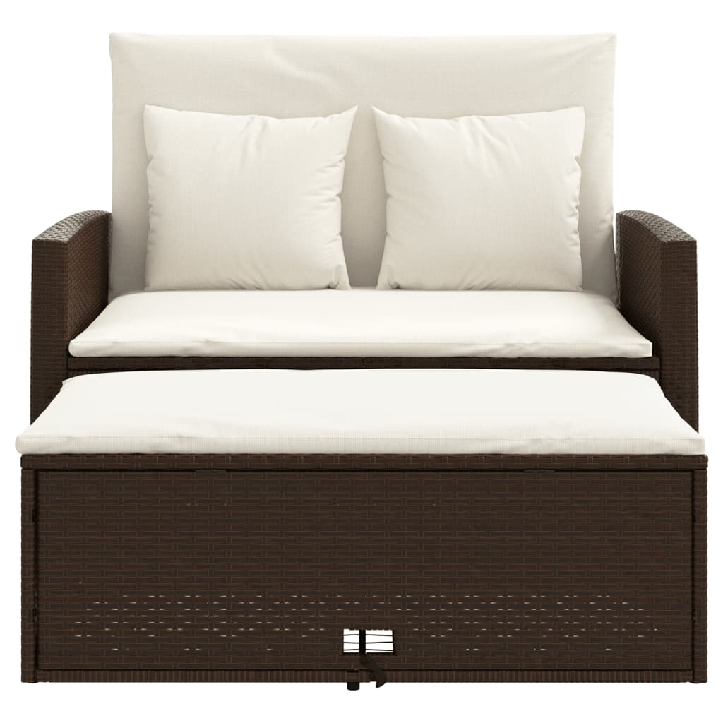 Patio Sofa with Cushions 2-Seater Brown Poly Rattan