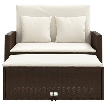 Patio Sofa with Cushions 2-Seater Brown Poly Rattan