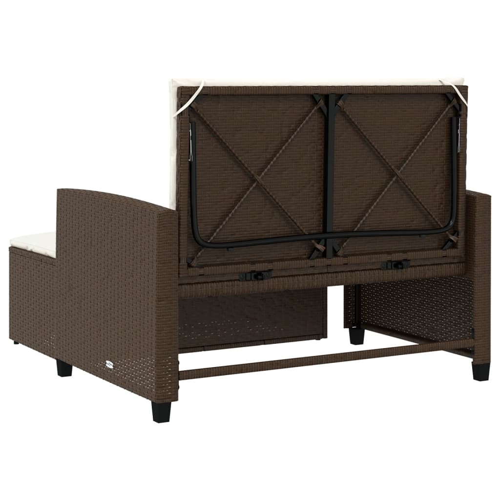Patio Sofa with Cushions 2-Seater Brown Poly Rattan