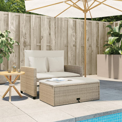 Patio Sofa with Cushions 2-Seater Beige Poly Rattan
