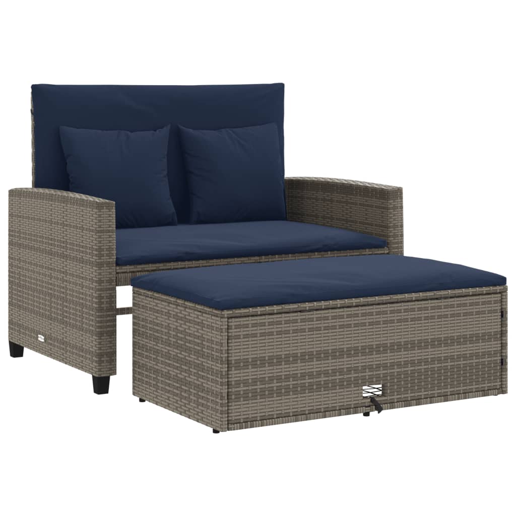 Patio Sofa with Cushions 2-Seater Gray Poly Rattan