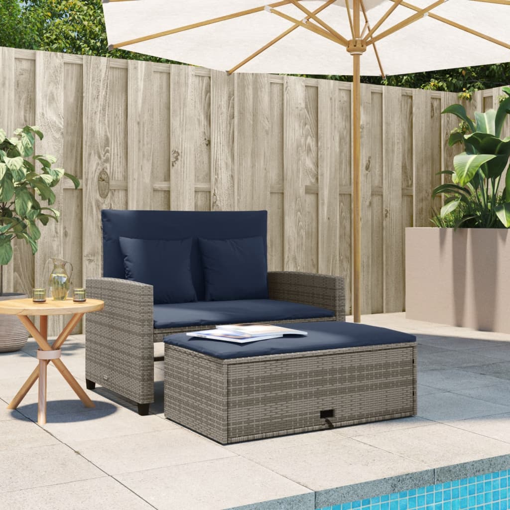 Patio Sofa with Cushions 2-Seater Gray Poly Rattan