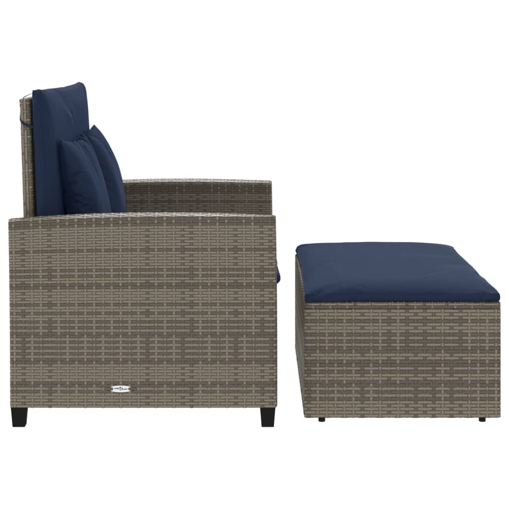 Patio Sofa with Cushions 2-Seater Gray Poly Rattan