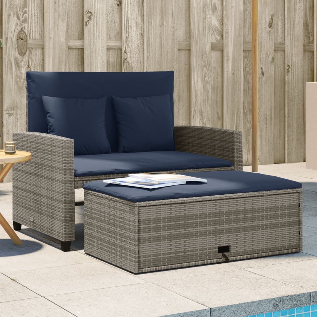 Patio Sofa with Cushions 2-Seater Gray Poly Rattan