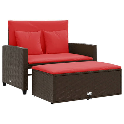 Patio Sofa with Cushions 2-Seater Brown Poly Rattan