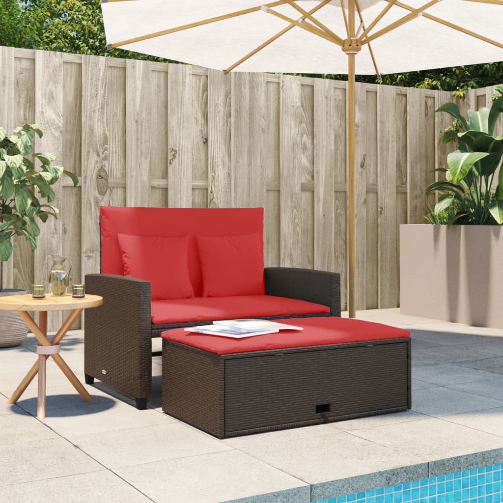 Patio Sofa with Cushions 2-Seater Brown Poly Rattan
