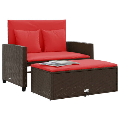 Patio Sofa with Cushions 2-Seater Brown Poly Rattan