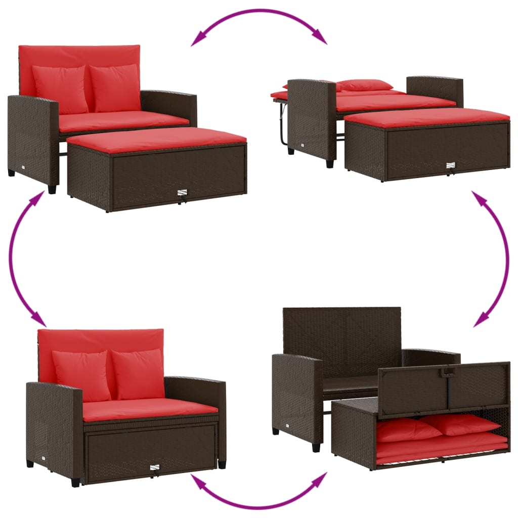 Patio Sofa with Cushions 2-Seater Brown Poly Rattan