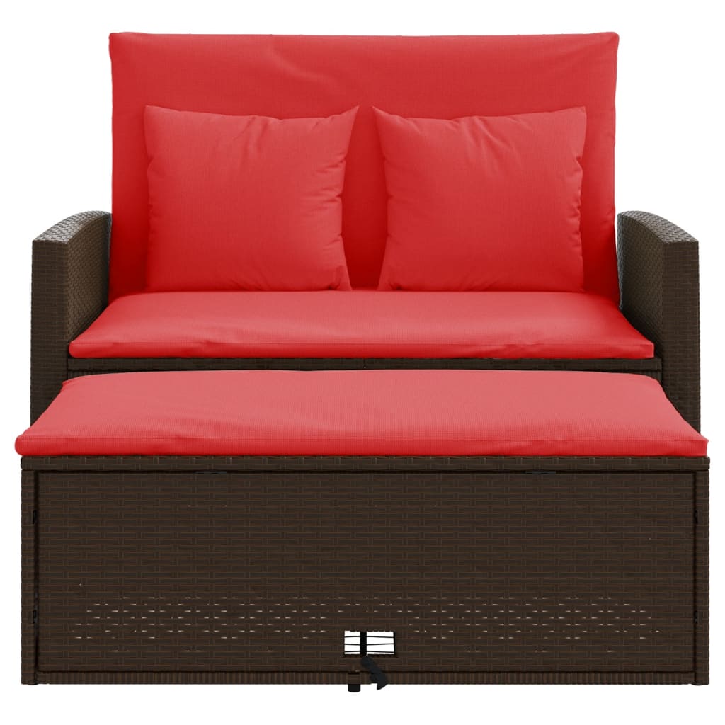 Patio Sofa with Cushions 2-Seater Brown Poly Rattan
