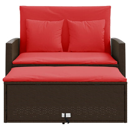 Patio Sofa with Cushions 2-Seater Brown Poly Rattan