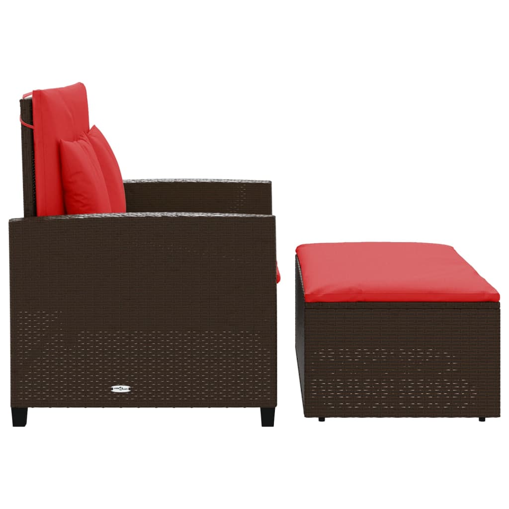 Patio Sofa with Cushions 2-Seater Brown Poly Rattan