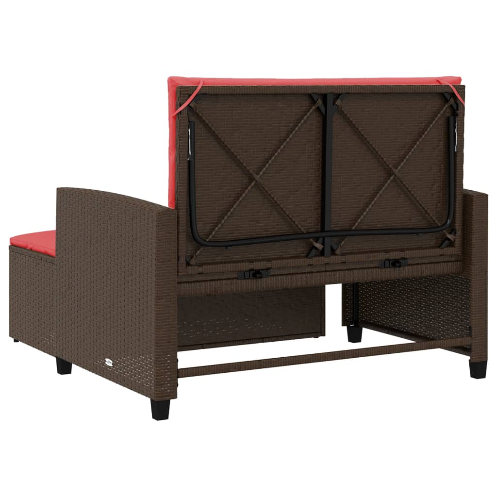 Patio Sofa with Cushions 2-Seater Brown Poly Rattan