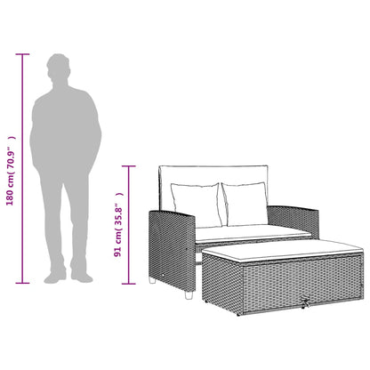 Patio Sofa with Cushions 2-Seater Brown Poly Rattan