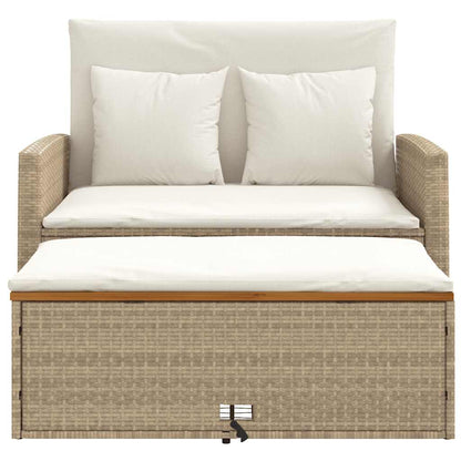 Patio Sofa with Cushions 2-Seater Beige Poly Rattan&Acacia Wood