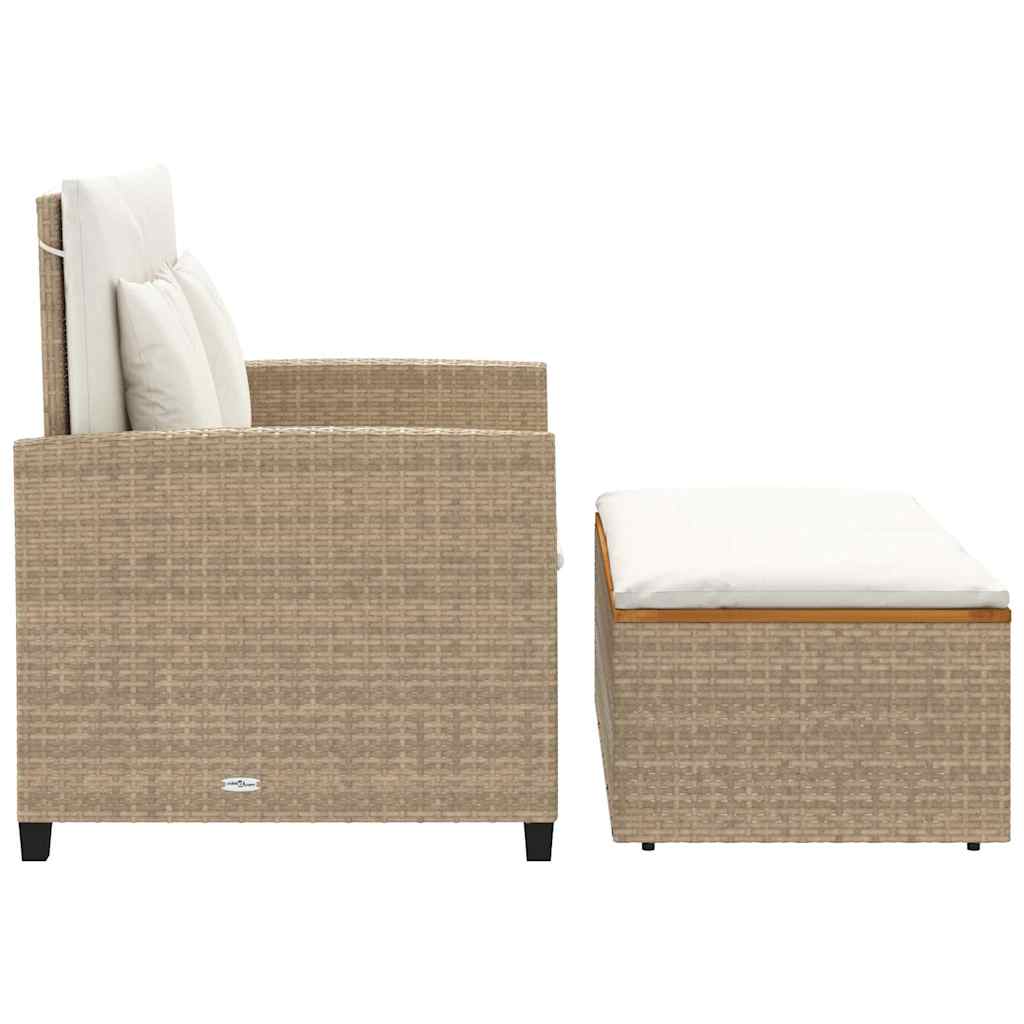 Patio Sofa with Cushions 2-Seater Beige Poly Rattan&Acacia Wood