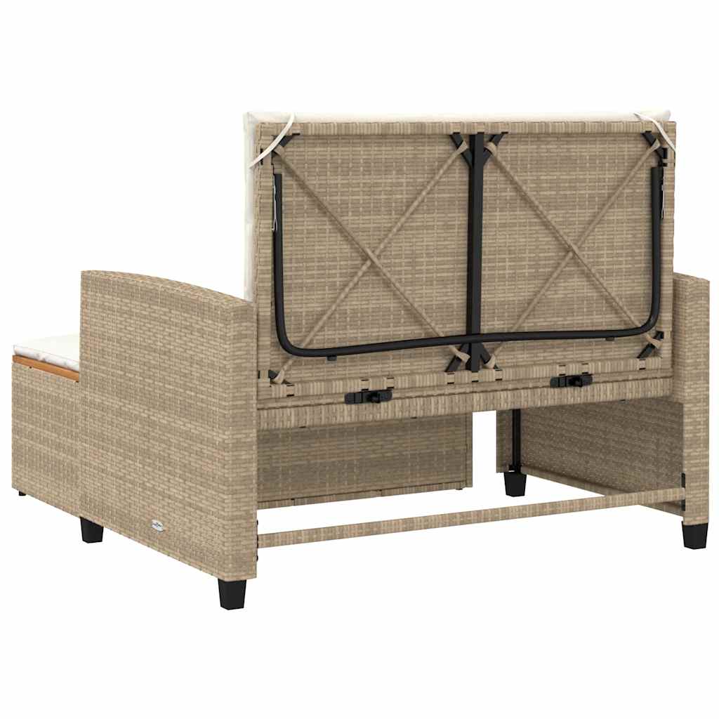 Patio Sofa with Cushions 2-Seater Beige Poly Rattan&Acacia Wood