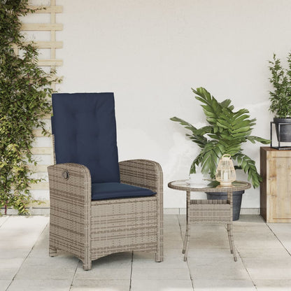 Reclining Garden Chair with Cushions Grey Poly Rattan (US only)