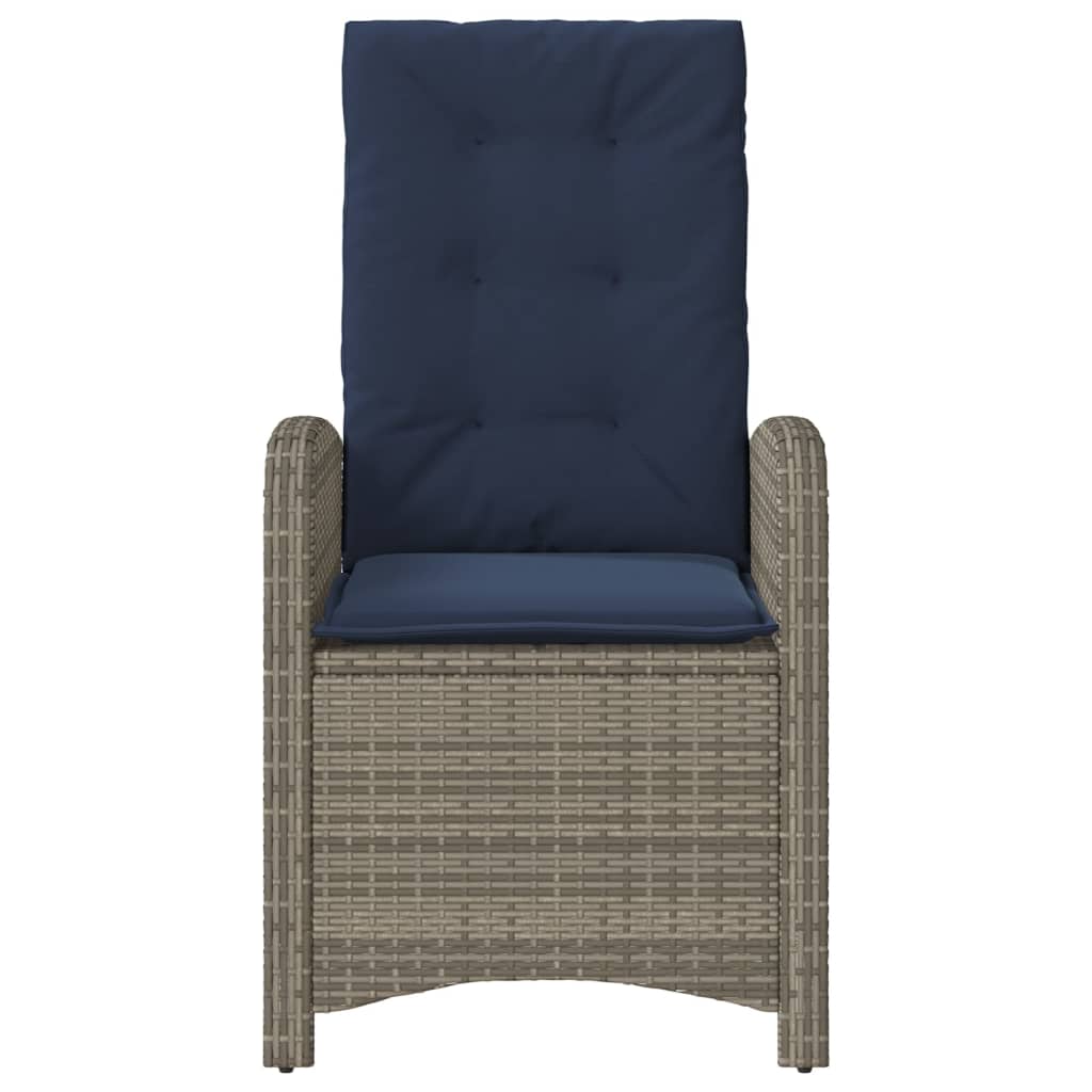 Reclining Garden Chair with Cushions Grey Poly Rattan (US only)