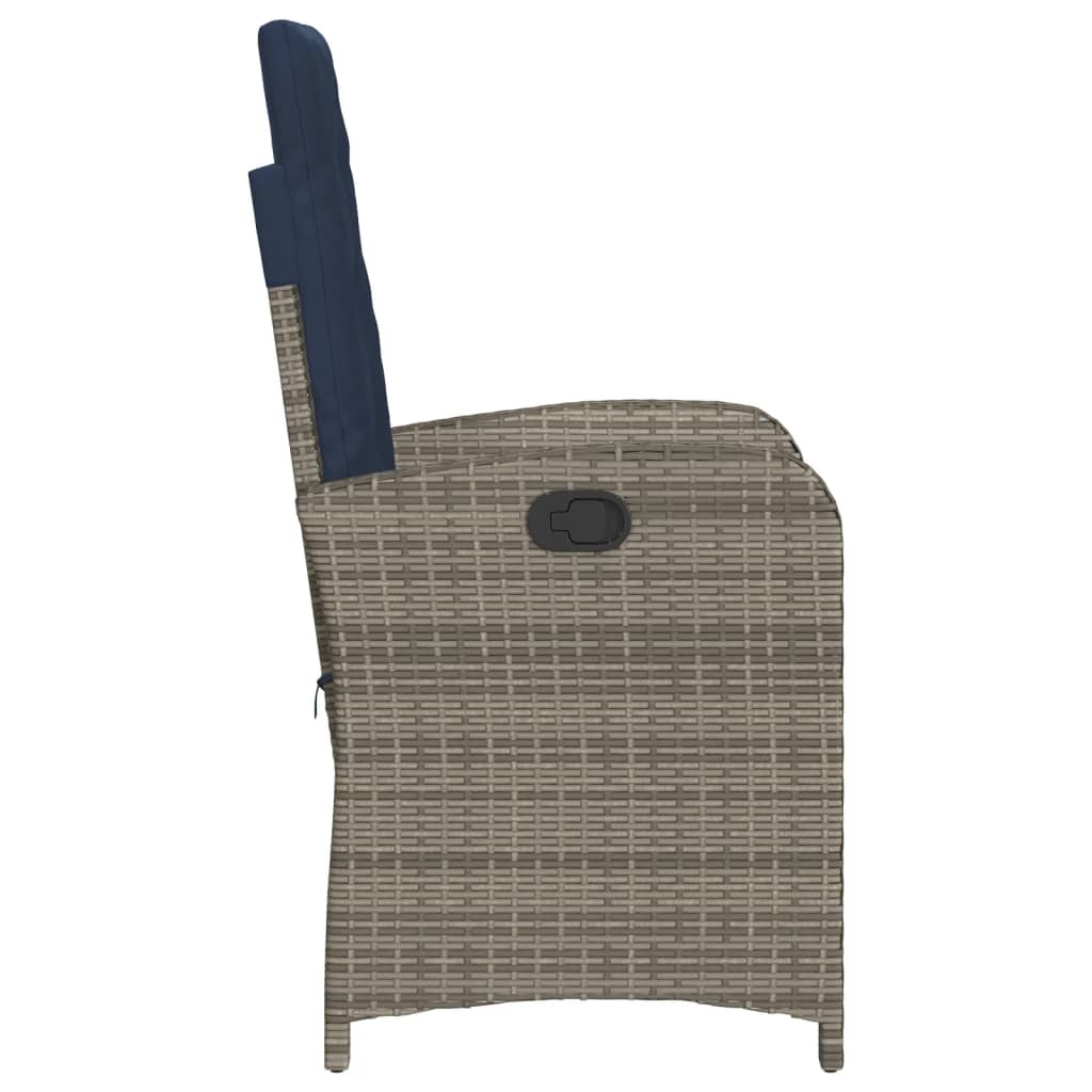 Reclining Garden Chair with Cushions Grey Poly Rattan (US only)