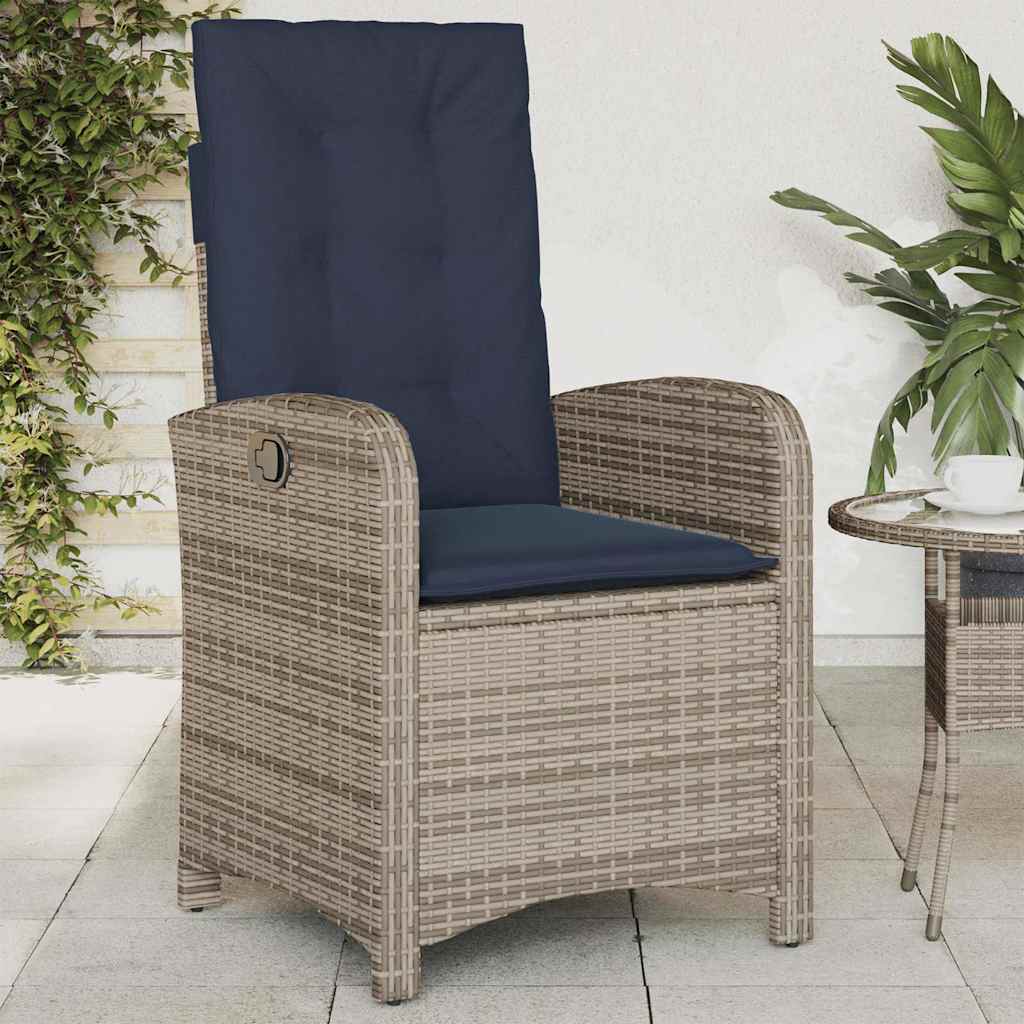 Reclining Garden Chairs 2 pcs with Cushions Grey Poly Rattan (US only)