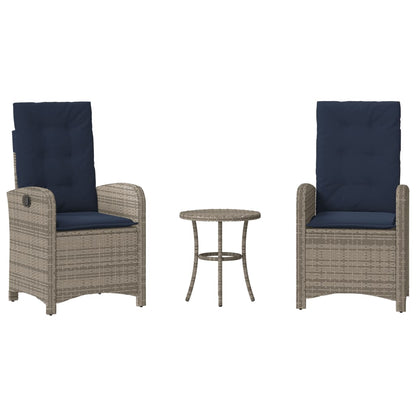 3 Piece Bistro Set with Cushions Grey Poly Rattan (US only)
