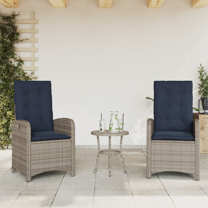 3 Piece Bistro Set with Cushions Grey Poly Rattan (US only)