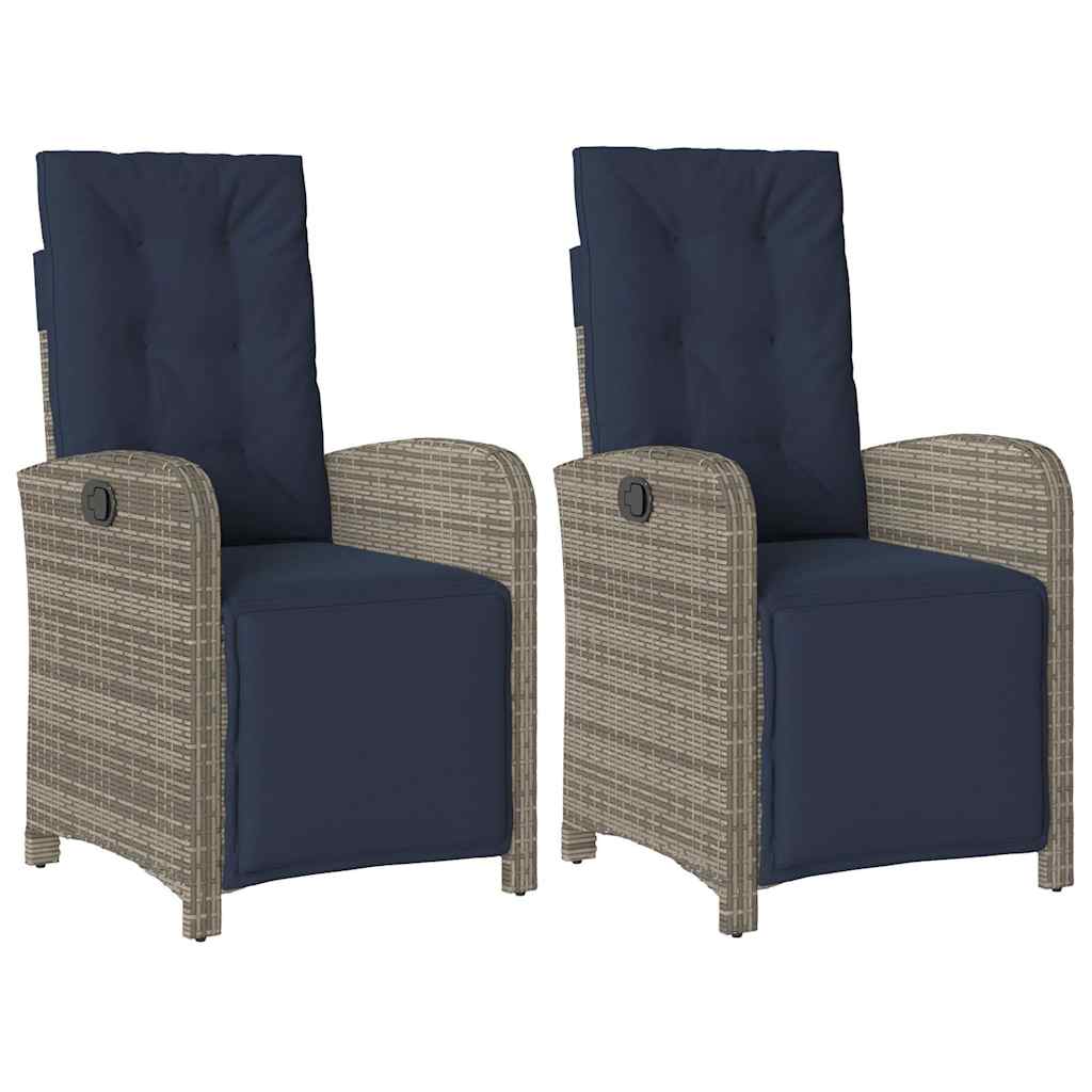 Reclining Garden Chairs 2 pcs with Footrest Grey Poly Rattan (US only)