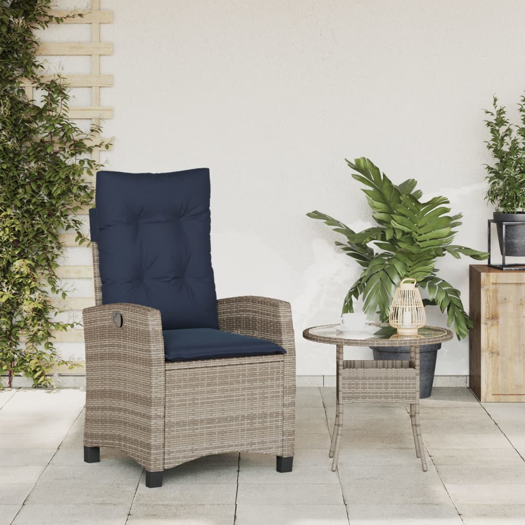 Reclining Garden Chair with Cushions Grey Poly Rattan (US only)