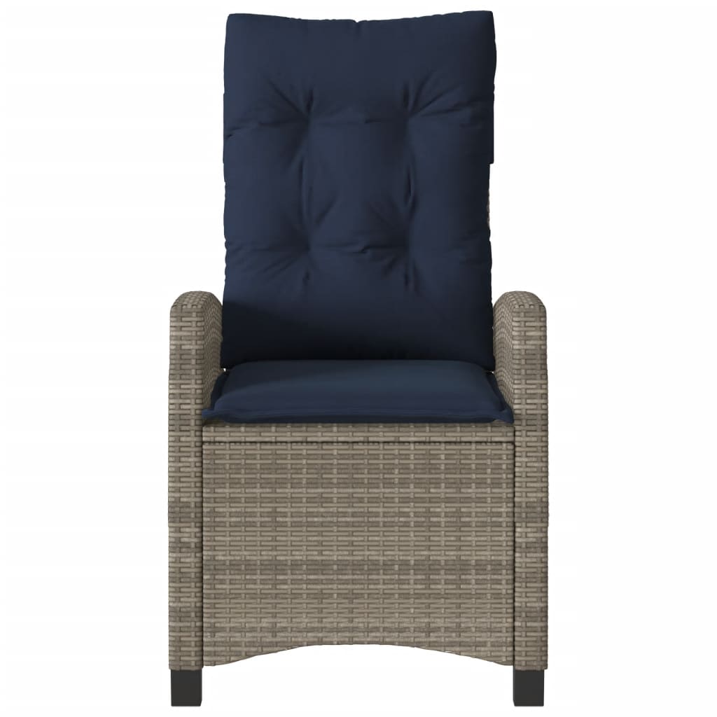 Reclining Garden Chair with Cushions Grey Poly Rattan (US only)