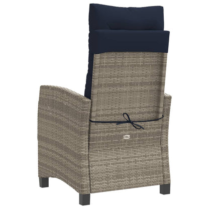Reclining Garden Chair with Cushions Grey Poly Rattan (US only)