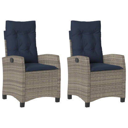 Reclining Garden Chairs 2 pcs with Cushions Grey Poly Rattan (US only)
