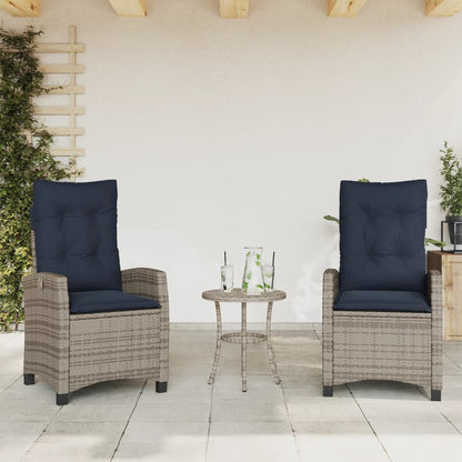 3 Piece Bistro Set with Cushions Grey Poly Rattan (US only)