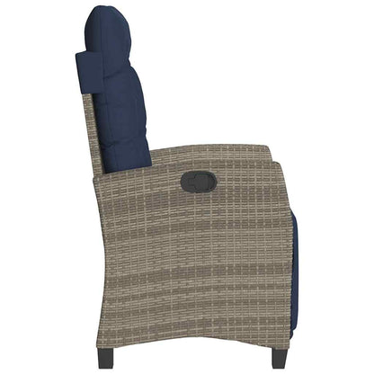 Reclining Garden Chair with Footrest Grey Poly Rattan (US only)