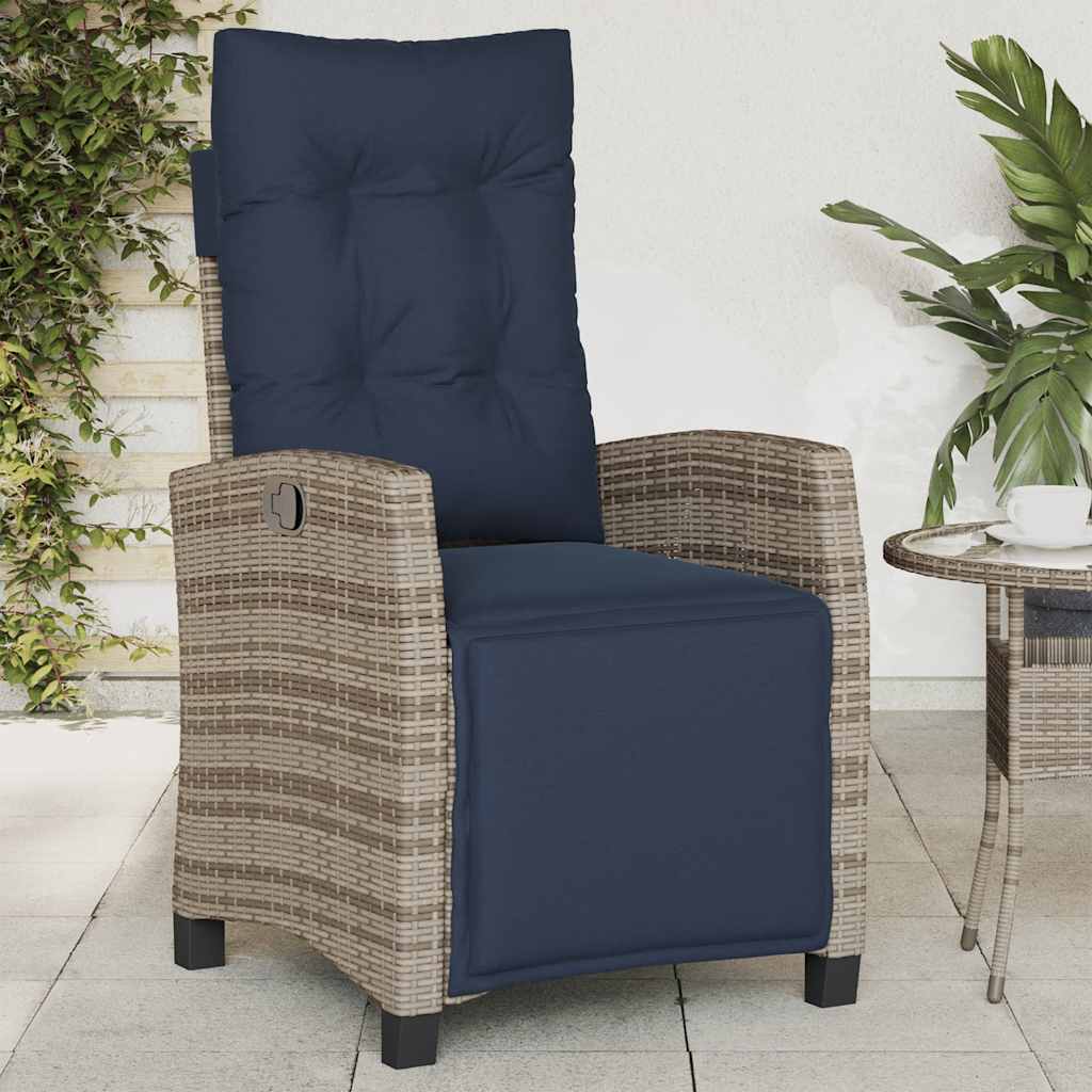Reclining Garden Chair with Footrest Grey Poly Rattan (US only)