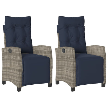 Reclining Garden Chairs 2 pcs with Footrest Grey Poly Rattan (US only)