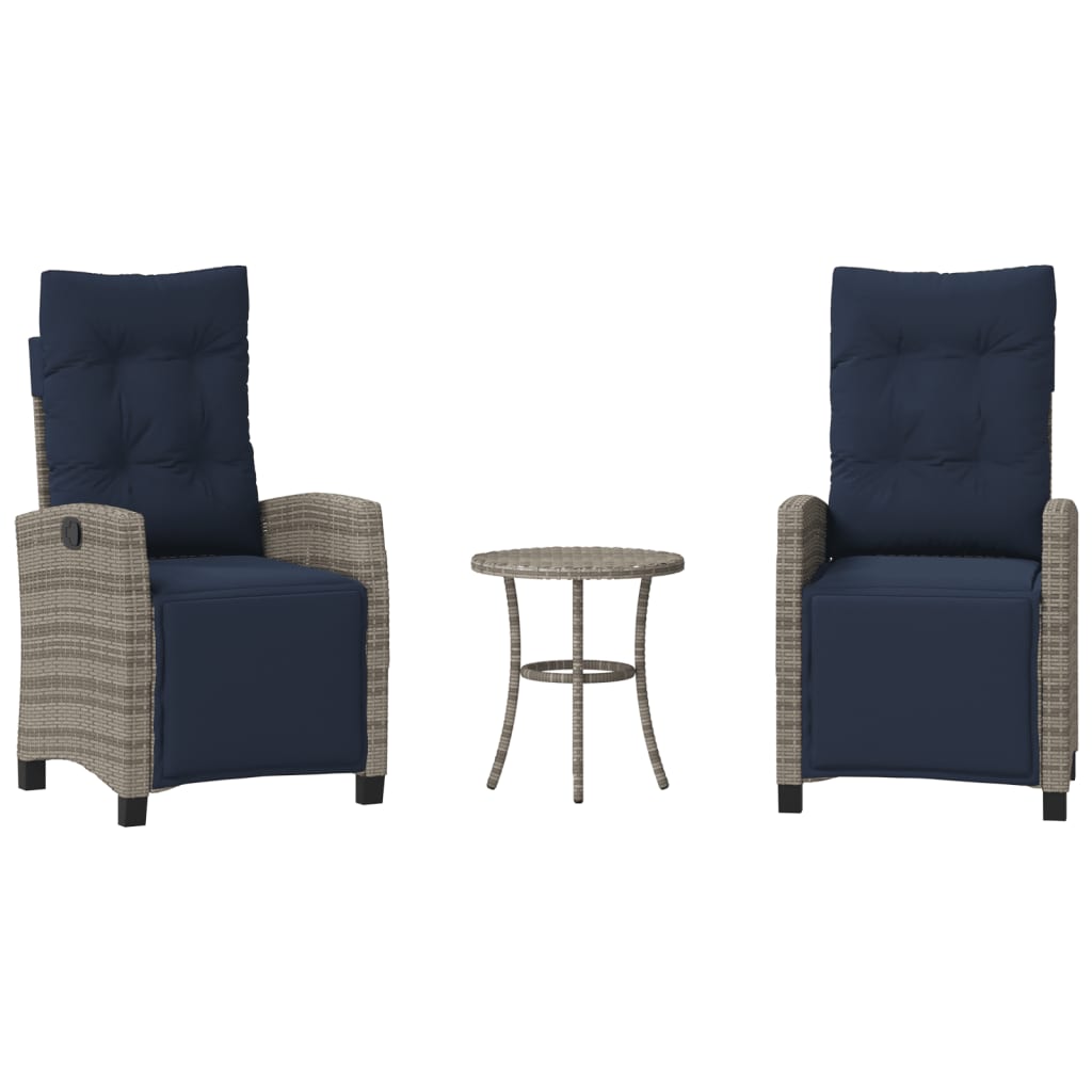 3 Piece Bistro Set with Cushions Grey Poly Rattan (US only)