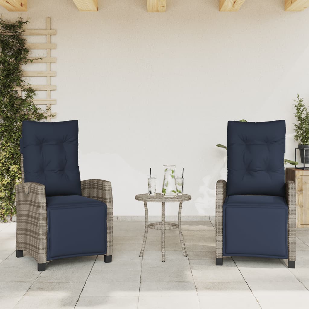 3 Piece Bistro Set with Cushions Grey Poly Rattan (US only)