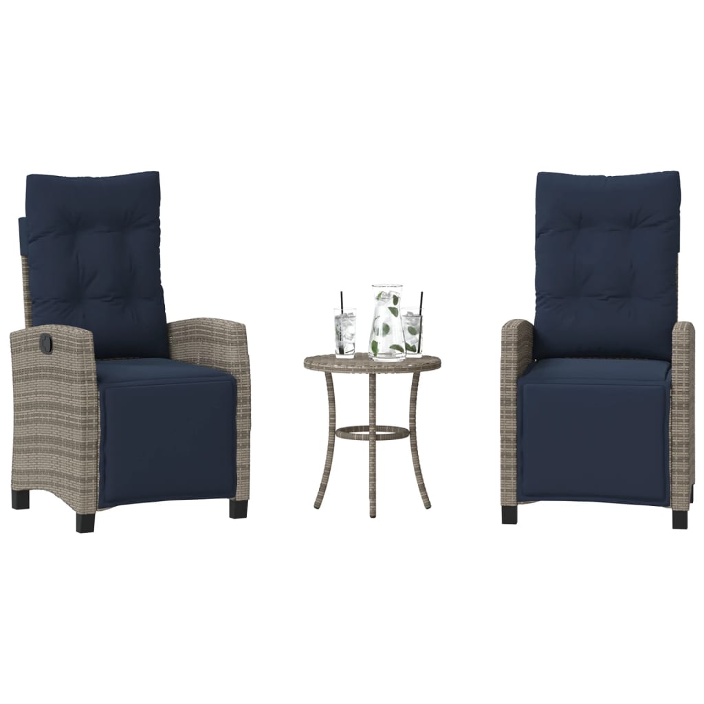 3 Piece Bistro Set with Cushions Grey Poly Rattan (US only)