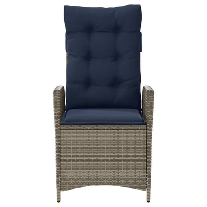 Reclining Garden Chair with Cushions Grey Poly Rattan (US only)